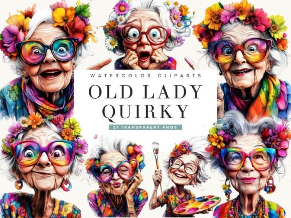 Download Watercolor Old Lady Quirky Clipart - Premium Resources