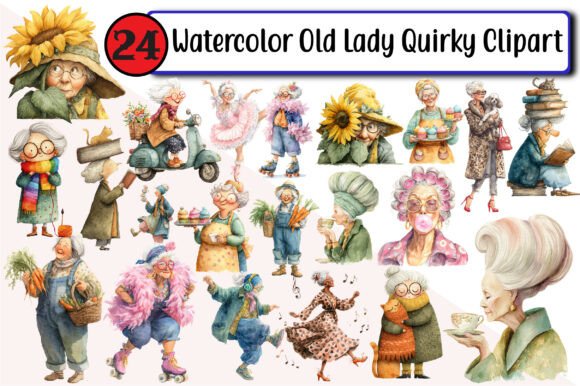 Download Watercolor Old Lady Quirky Clipart - Quirky clipart Collection